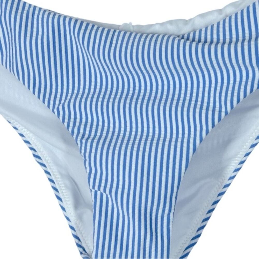 J.Crew Seersucker Hipster Bikini Bottom Medium Blue White Nautical Swimwear - Picture 4 of 11